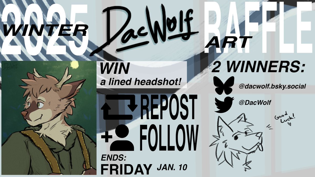 🎆 new years raffle! 🎆

thank you all for your support recently! as a little treat i’ll be giving away a lined headshot :3

☑️ follow
☑️ retweet this post

two chances to win, one here and one on the other site! 🦋

ends friday! good luck and awoo 🐺❤️