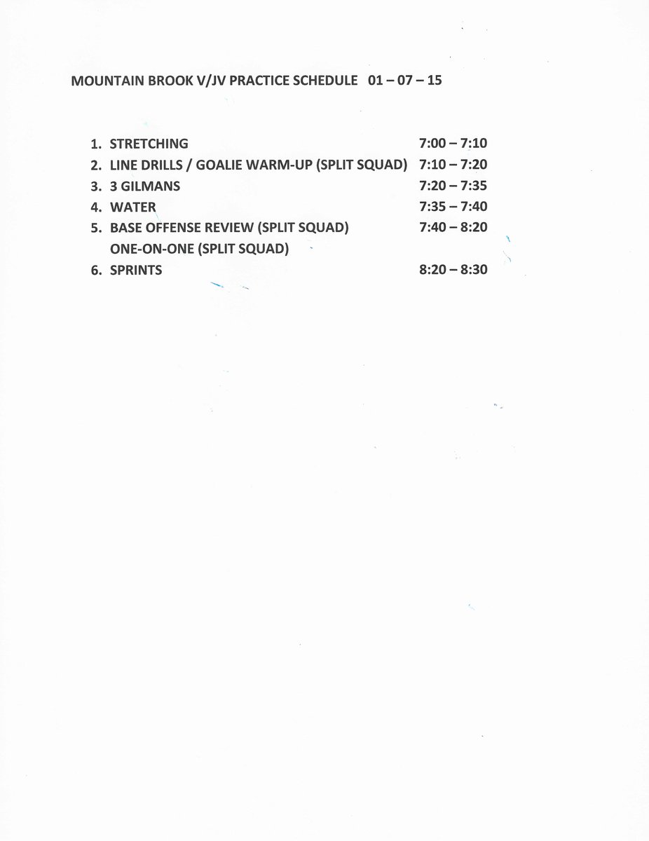 OTD in 2015: Practice Schedule