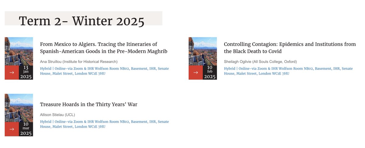 IHR Europe 1500-1800 (@ihreurope1500) on Twitter photo New term, new programme! And we've got some #EarlyModern gems to get you excited in this dark January.
Trade! Plague! TREASURE TROVES! With <a href="/ana_strl/">Ana Struillou</a> Sheilagh Ogilvie, and <a href="/AllisonStielau/">Allison Stielau</a>
Mondays, 5:30pm (UK time)
All welcome <a href="/ihr_history/">Institute of Historical Research</a> or on zoom! history.ac.uk/seminars/europ… New term, new programme! And we've got some #EarlyModern gems to get you excited in this dark January.
Trade! Plague! TREASURE TROVES! With <a href="/ana_strl/">Ana Struillou</a> Sheilagh Ogilvie, and <a href="/AllisonStielau/">Allison Stielau</a>
Mondays, 5:30pm (UK time)
All welcome <a href="/ihr_history/">Institute of Historical Research</a> or on zoom! history.ac.uk/seminars/europ…