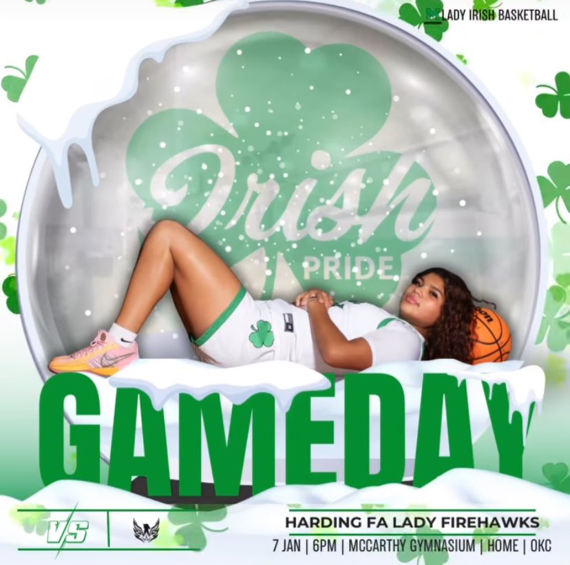 ☘️Gameday☘️
🆚 Harding Fine Arts
🕛6:00PM
📍Bishop McGuinness

Come support these girls and this old ball coach! We are culture shifting! #TheIrishWay