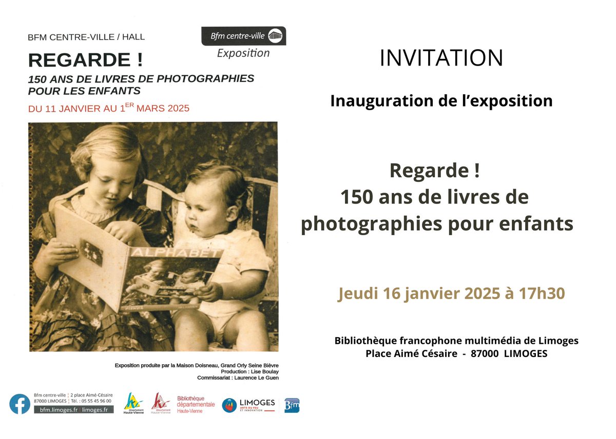 Le Guen Laurence (@le_guen) on Twitter photo Regarde encore !
L’exposition « Regarde ! 150 ans de livres de photographies pour enfants » s’installe désormais à la @bfm_limoges ! 🎊🥳
<a href="/MaisonDoisneau/">Maison Doisneau</a>
#photobooksforkids #photos #expo #photolitteraturejeunesse Regarde encore !
L’exposition « Regarde ! 150 ans de livres de photographies pour enfants » s’installe désormais à la @bfm_limoges ! 🎊🥳
<a href="/MaisonDoisneau/">Maison Doisneau</a>
#photobooksforkids #photos #expo #photolitteraturejeunesse