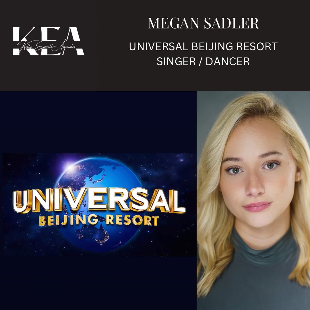 Kelly Everitt Associates (@keleassociates) on Twitter photo Delighted for our MEGAN SADLER who will be joining UNIVERSAL BEIJING RESORT as a Singer/Dancer! ❤️
<a href="/meglousadler/">Megan Sadler</a> Delighted for our MEGAN SADLER who will be joining UNIVERSAL BEIJING RESORT as a Singer/Dancer! ❤️
<a href="/meglousadler/">Megan Sadler</a>