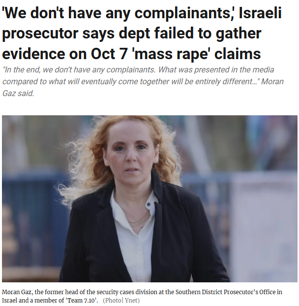 FirilFor's tweet photo. Israeli prosecutor #MoranGaz said the prosecution is #not_bringing charges of #sexual_assault or #rape by #Hamas militants because her department could not find any evidence despite more than 14 months of investigation. https://t.co/zOOZPWasbp
