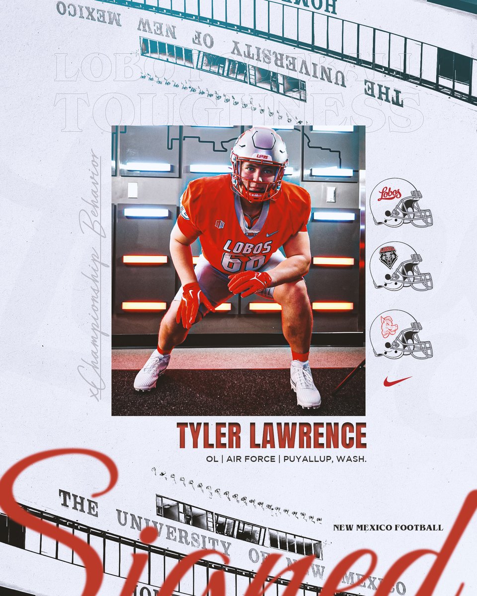 Let's welcome to the Lobo Family tackle Tyler Lawrence (<a href="/T_Law2022/">Tyler Lawrence</a>)!!! 

The Air Force Falcon transfer started five games at tackle last year and could potentially have three years of eligiblity left!  Huge addition for us!!!

#GoLobos | 🐺⬆️