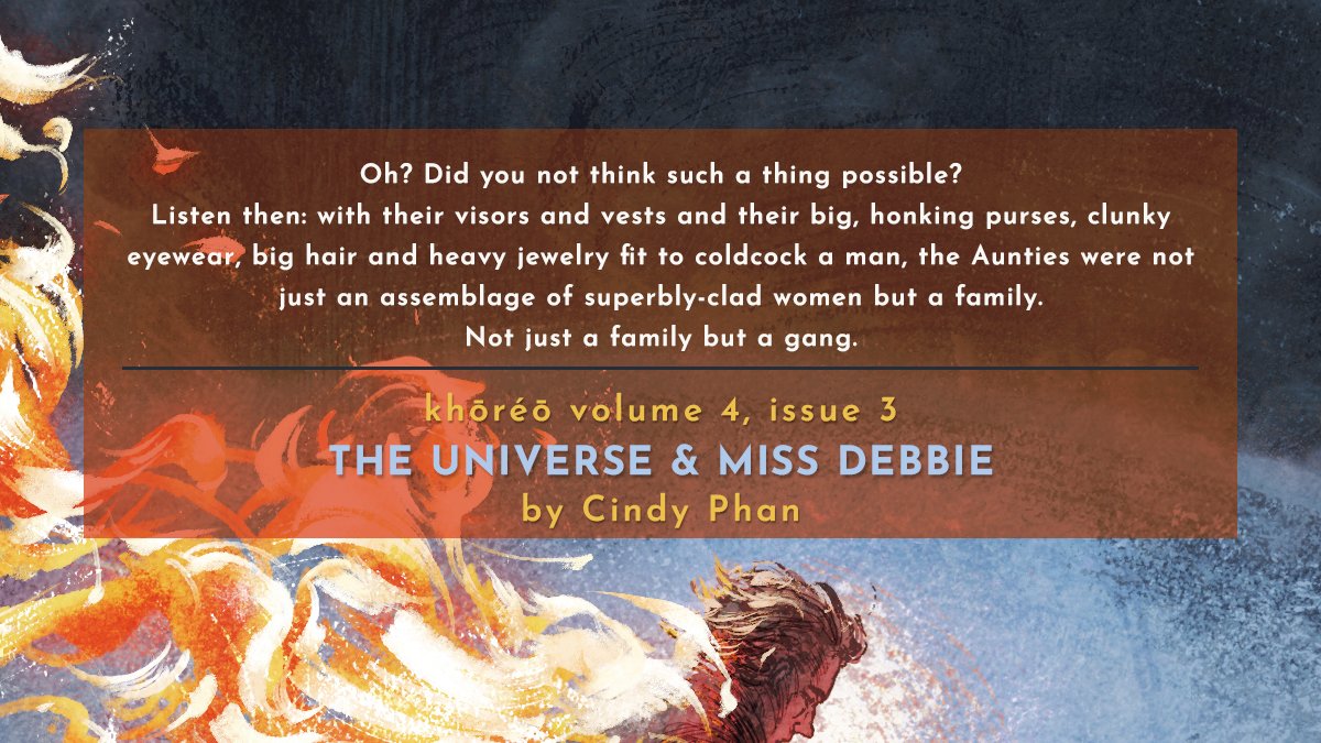 khōréō magazine (@khoreomag) on Twitter photo "The Universe & Miss Debbie" by Cindy Phan is now live! This story was edited by <a href="/antiquarkic/">Kanika Agrawal</a>. The audio edition was narrated by <a href="/TriciaNguyenVO/">Tricia Nguyen</a> and Griffin Puatu, and produced by <a href="/xjenuine/">jenelle 💕</a>. Listen to or read it now: khoreomag.com/fiction/the-un… "The Universe & Miss Debbie" by Cindy Phan is now live! This story was edited by <a href="/antiquarkic/">Kanika Agrawal</a>. The audio edition was narrated by <a href="/TriciaNguyenVO/">Tricia Nguyen</a> and Griffin Puatu, and produced by <a href="/xjenuine/">jenelle 💕</a>. Listen to or read it now: khoreomag.com/fiction/the-un…