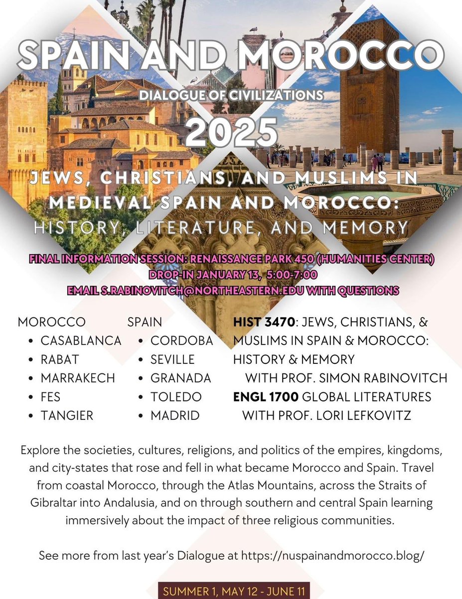 Fantastic Dialogue to Spain and Morocco running again Summer 1 2025! <a href="/english_nu/">NU English 📖</a> <a href="/HistoryDept_NU/">Department of History at Northeastern University</a> <a href="/NUCSSH/">Northeastern CSSH</a> <a href="/NortheasternGEO/">Northeastern GEO</a>