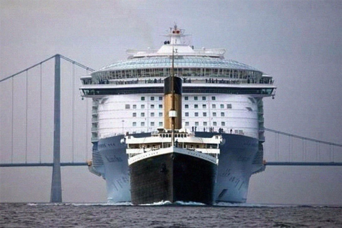 historigins's tweet photo. 19. Titanic VS the largest modern cruise ship https://t.co/6IBkzhZwOj