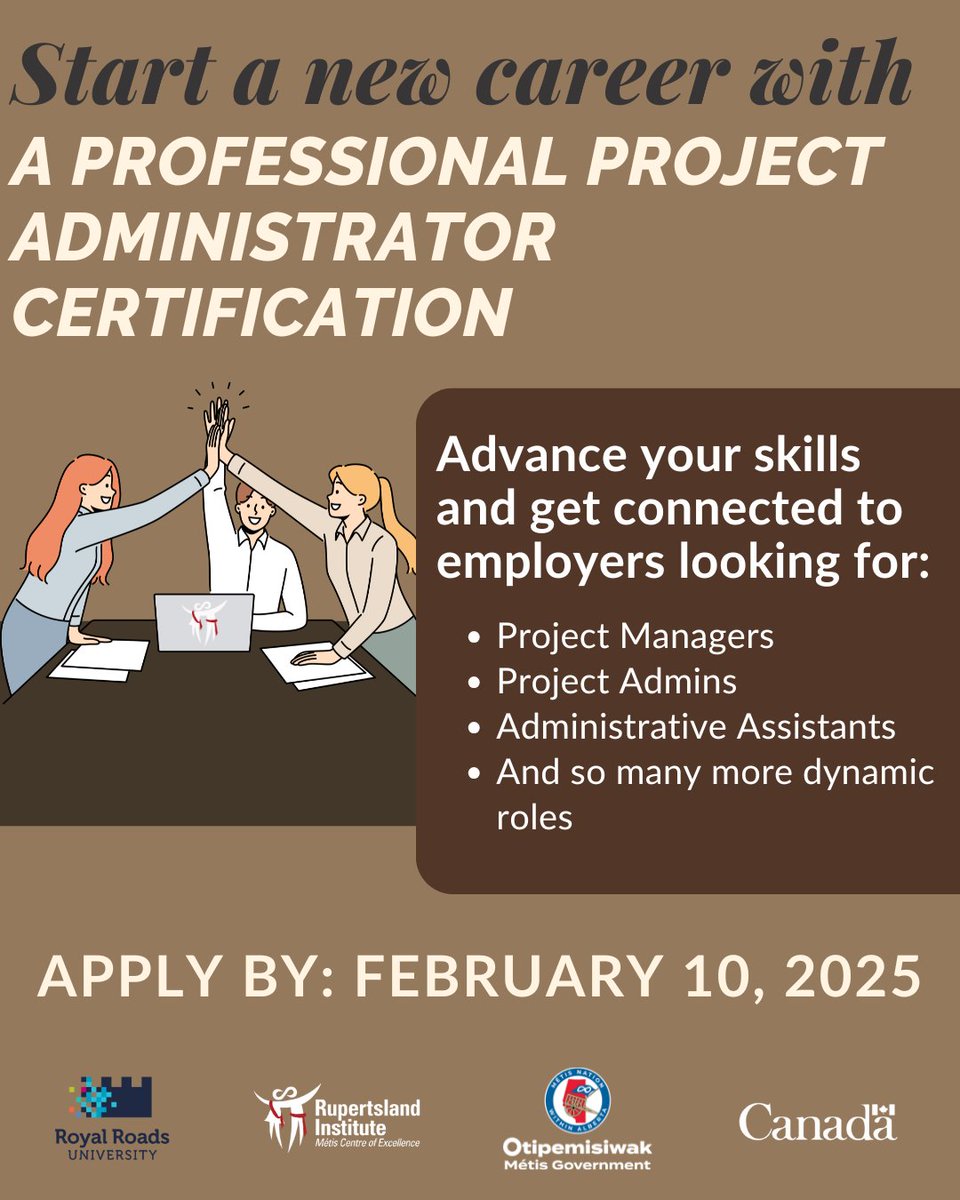 rupertslandorg's tweet image. Kick off 2025 by enrolling in a 23-week online Professional Project Administrator Certification with Rupertsland Institute and Royal Roads University ๐ป
Interested in Project Administration? Fill out this form to show your interest:
#ProjectAdmin #RLI #RoyalRoads
