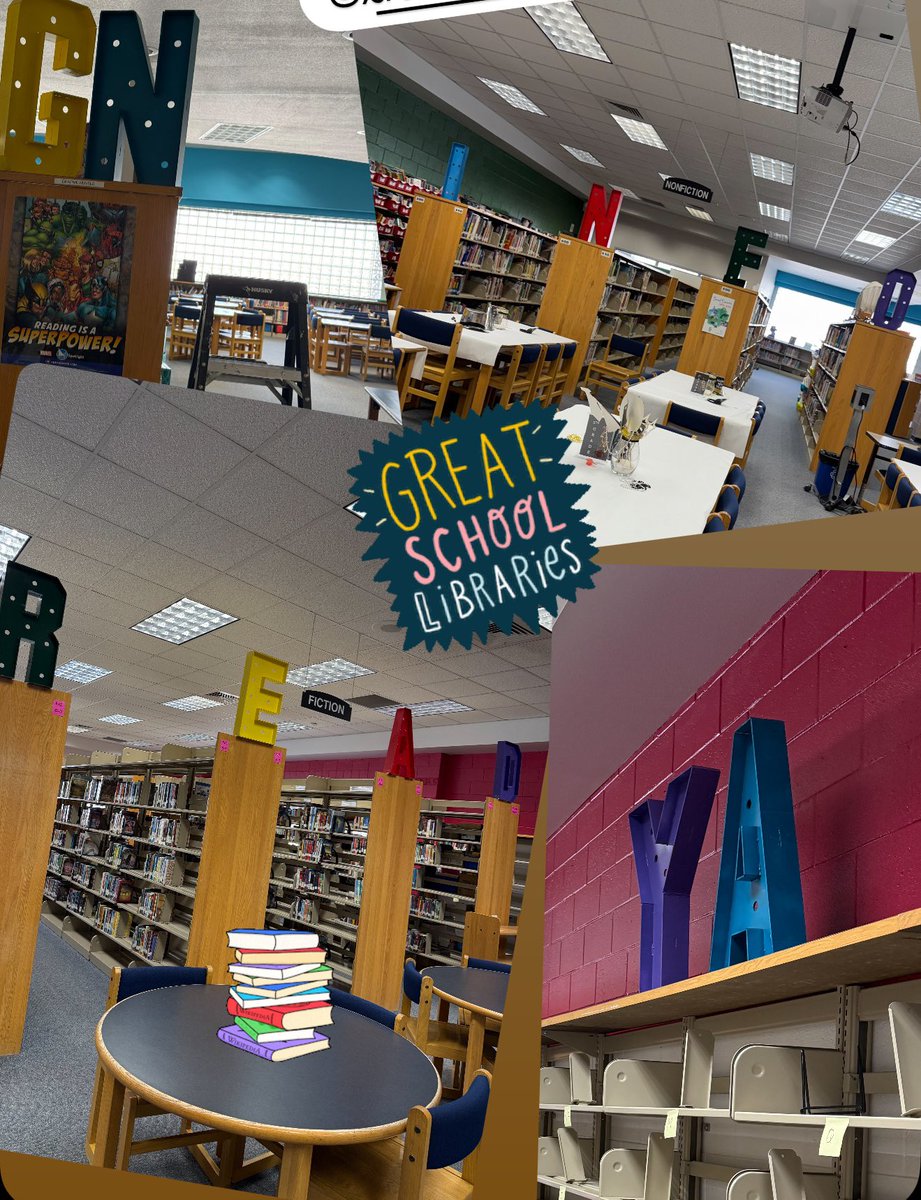 Our library has an added pop of color with giant letters for our Generals 📚 #TeamSISD #ALLIN