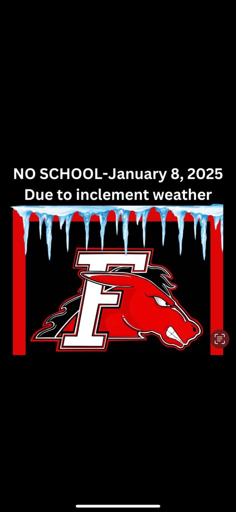 Fairfield Community High School will be closed Wednesday, January 8th, 2025 due to inclement weather.  There will be no athletics or events as well!  Be safe and stay warm!