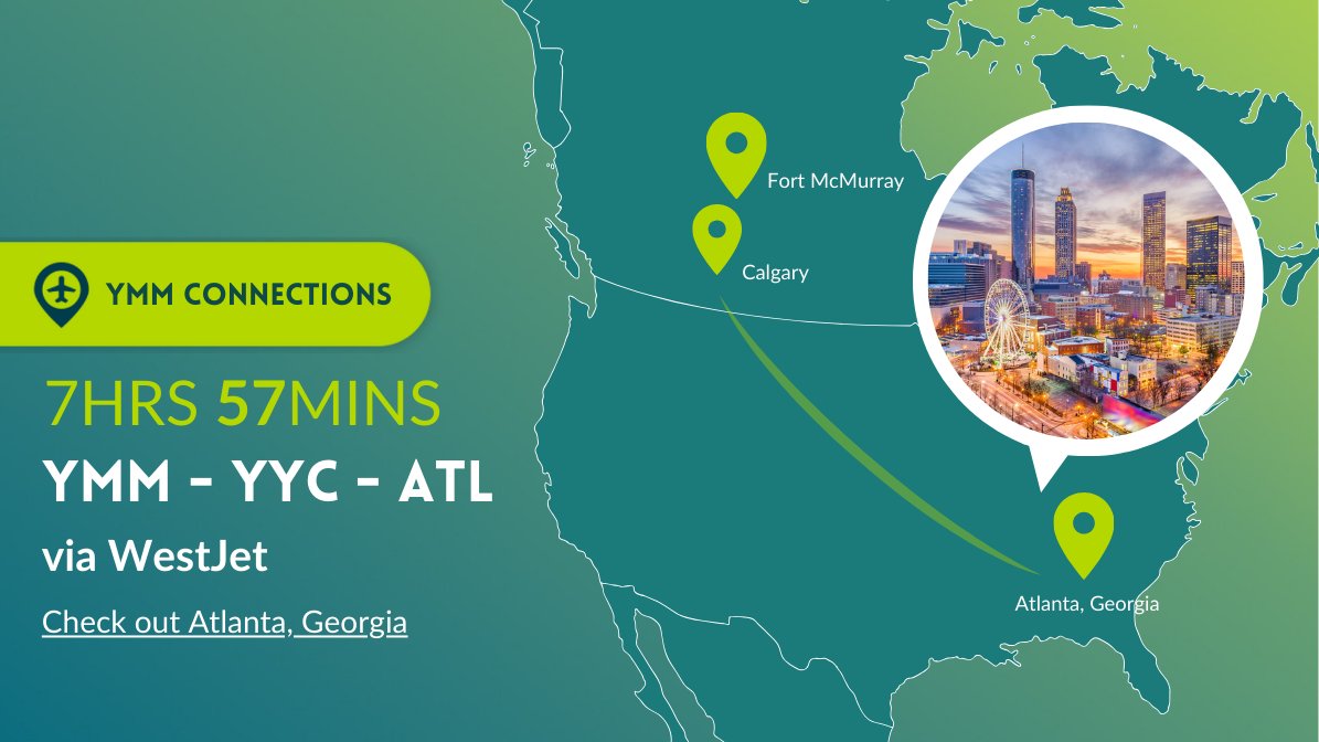 Travel to @atlantaairport from YMM with WestJet in just 7 hours and 57 minutes via Calgary International Airport (YYC). This is a great place to explore if you're a foodie!  ✈️ Book with WestJet at westjet.com. #FlyYMM @westjet