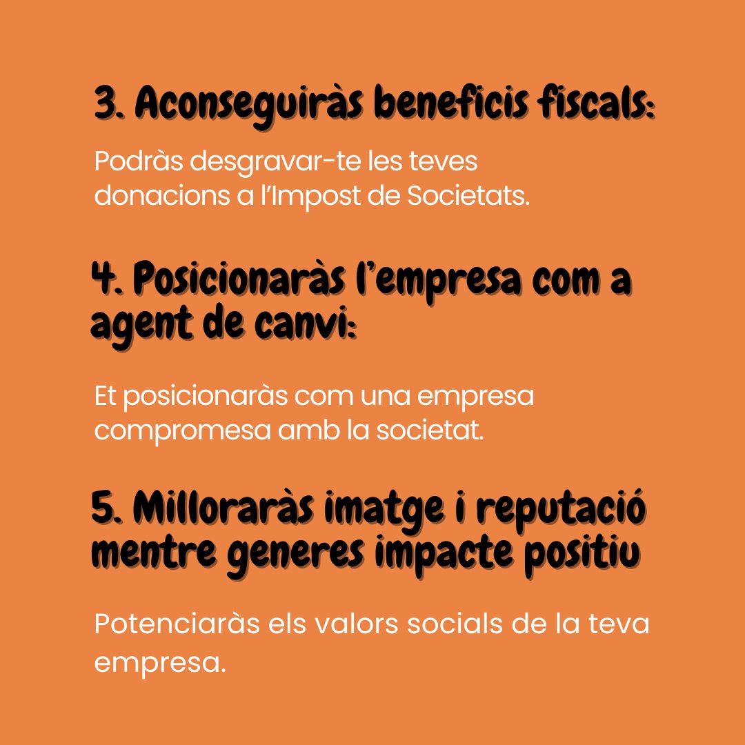 Per què ser empresa col·laboradora de la Fundació Comtal? 
✨Podràs fer voluntariat corporatiu
✨Gaudiràs de tallers vivencials
✨Rebràs xerrades de sensibilització
✨Aconseguiràs beneficis fiscals
✨Posicionaràs l’empresa com a agent de canvi
✨Milloraràs imatge i reputació
