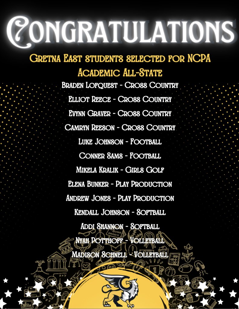 Congratulations to these Griffins who earned the NCPA Fall Academic All State!