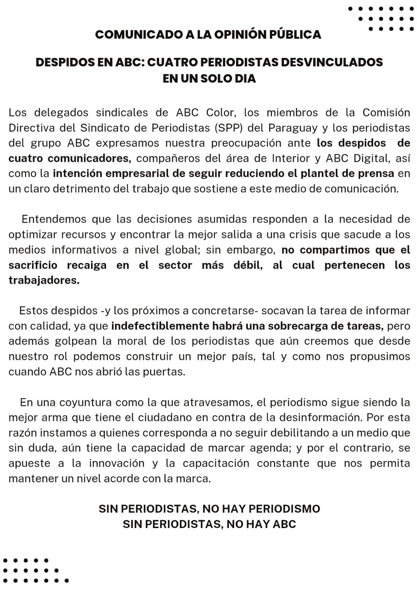 📢 Posicionamiento de periodistas ante los últimos despidos en ABC.