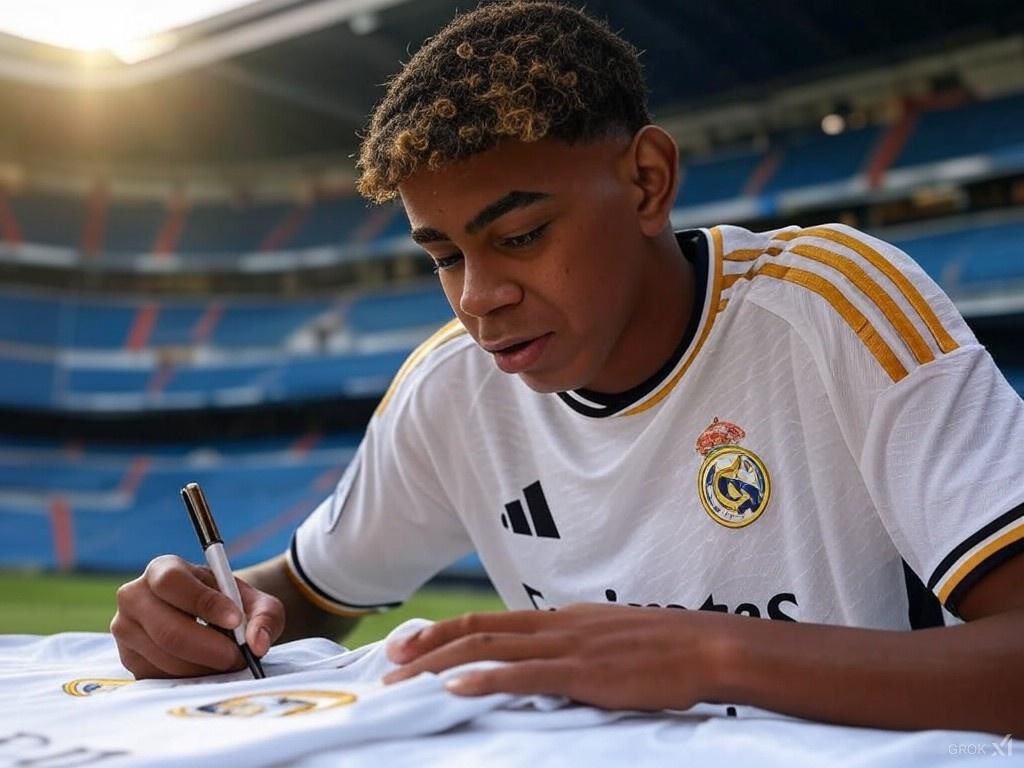 Lamine Yamal after signing the contract for Real: “I had to take this step for my career to grow and very excited to see where this takes me. Ronaldo is my idol anyways so it felt like the right move!” #realmadriden #ChampionsLeague #futbol #fabrizioromano
