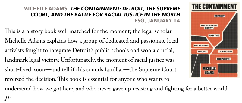Michigan Law School (@umichlaw) on Twitter photo Professor <a href="/mvadams12/">Michelle Adams</a>'s forthcoming book, The Containment: Detroit, the Supreme Court, and the Battle for Racial Justice in the North, was included on Lit Hub's "Most Anticipated Books of 2025."
lithub.com/lit-hubs-most-⦠Professor <a href="/mvadams12/">Michelle Adams</a>'s forthcoming book, The Containment: Detroit, the Supreme Court, and the Battle for Racial Justice in the North, was included on Lit Hub's "Most Anticipated Books of 2025."
lithub.com/lit-hubs-most-ā¦
