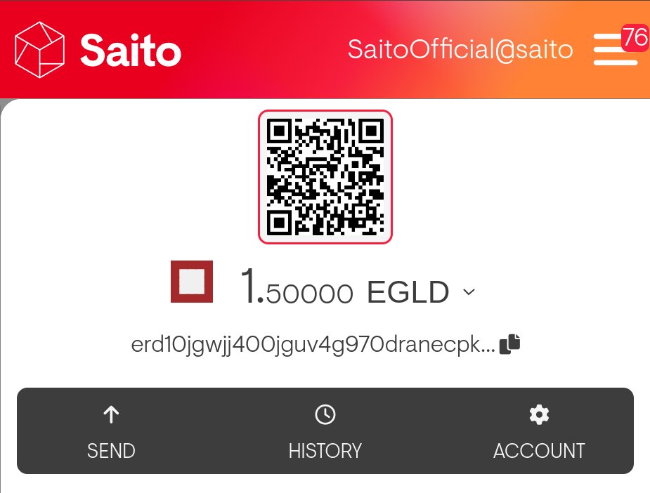 🔥 Today's News: $EGLD Live on Saito!

You can now hold and use $EGLD on Saito and its apps!

Thanks to <a href="/MultiversX/">Multiversᕽ</a> and <a href="/chessucation/">lukas</a> for their collaboration and  for helping showcase $EGLD staked chess matches.

🔥 EGLD in Saito Wallet 
🎮 Use across all Saito apps 
🤝 Two