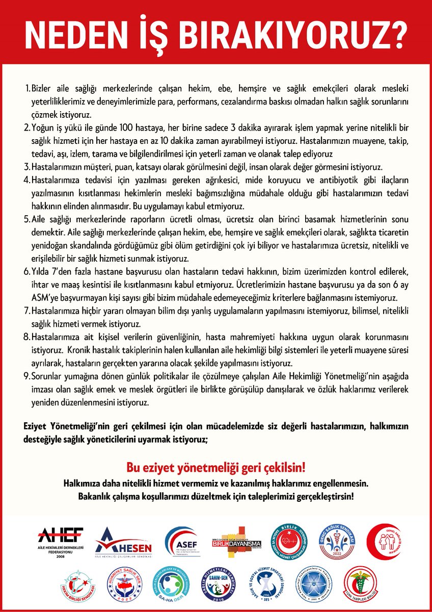 Yarın G(ö)rev'deyiz
Sağlık emek ve meslek örgütleri ile  yarın saat 12.30'da Çapa Tıp Fakültesi önündeyiz
<a href="/istabip/">İstanbul Tabip Odası</a> <a href="/SESAksaraySube/">SES İstanbul - Aksaray Şube</a> <a href="/sesgenelmerkezi/">SES Genel Merkezi</a> <a href="/hepsen_2020/">HEP-SEN</a> <a href="/genelsaglikis/">Genel Sağlık-İş Genel Merkez</a>  <a href="/istahed/">İstanbul Aile Hekimliği Derneği | İSTAHED</a> <a href="/ahesenorgtr/">AHESEN</a> <a href="/hekimbirligi/">ANTALYAHEKİMBİRLİGİ</a> <a href="/dayanismasen/">Birlik ve Dayanışma Sendikası</a>
 <a href="/SaHaDernegi/">Sağlık Çalışanları Hak Ve Mücadele Derneği</a> <a href="/TtbAhk/">TTB Aile Hekimliği Kolu TTB-AHEK</a> 
#grev #Sağlıkcılarisbırakıyor