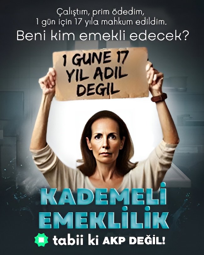 Bir gün önce işe başlayan birinin, akranlarından hatta kendisinden daha büyük insanlardan daha az primle 17-20 yıl önce emekli olabildiği bir sistem adil değildir.

Bu sorunun kamuya yük olmadan çözülmesi için kademeli emeklilik düzenlemesi elzemdir.

"Çalıştım, prim ödedim, 1
