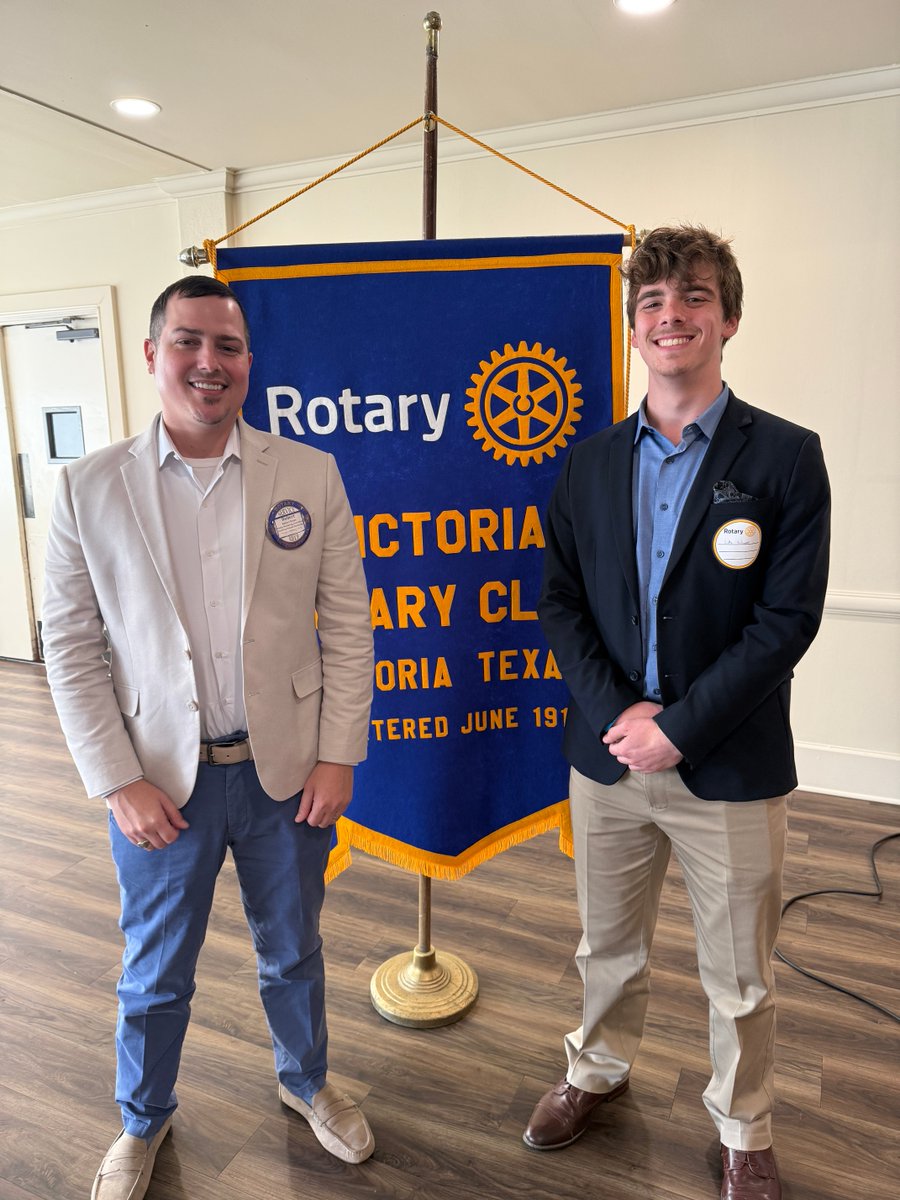 STJ senior Luke S. is pictured with Robert Royer, president of the Victoria Rotary Club. This afternoon, Luke spoke to members of the Rotary Club about his experience as a student at St. Joseph High School and his plans for the future.