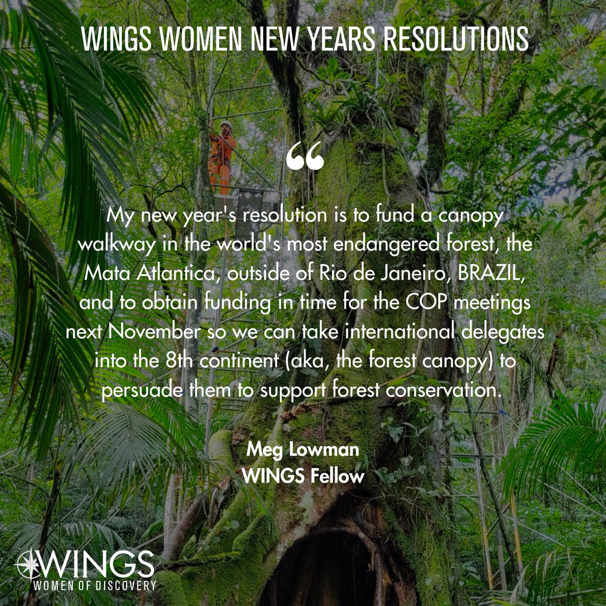🌟 New Year, New Resolutions! 🌟 This week, we’re excited to share the New Year’s resolutions of the incredible WINGS women explorers. Today, we’re featuring Meg Lowman and Shannon Galpin! Stay tuned each day for more inspiring resolutions from our amazing explorers. 🚀✨