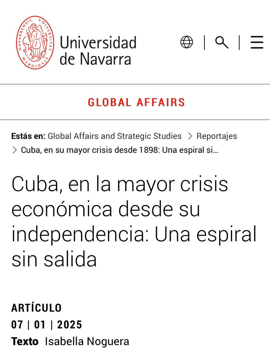 PluralCuba89419's tweet image. Esta vez, la Universidad de Navarra en España, se suma a la larga lista de instituciones internacionales que sacan a la luz la profunda crisis cubana. Señalan que esta, es la peor desde la independencia en 1898.

unav.edu/web/global-aff…