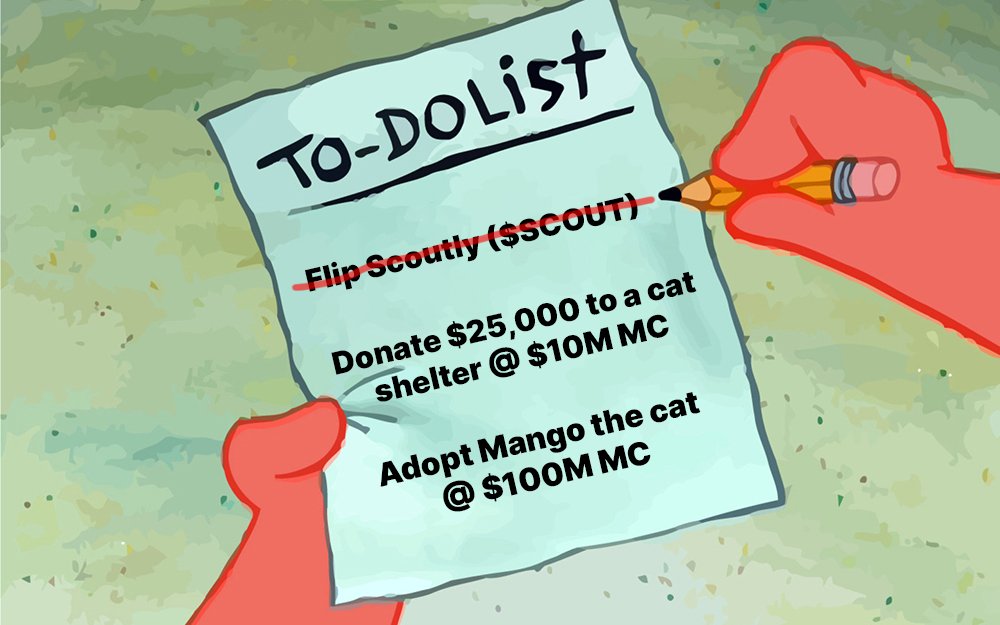 We will be donating $25,000 to local cat shelters this week, be on the lookout for that. Job's not finished. 🐍

$MAYBE