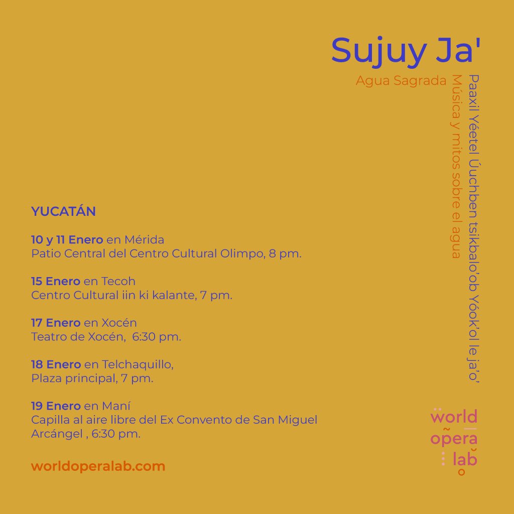 NLinMexico's tweet photo. 🎶💧 Ven a disfrutar de Sujuy Ja’, un espectáculo único de #WorldOperaLab por artistas de Yucatán y Países Bajos 🇳🇱🇲🇽
 
🌊 Son obras cantadas completamente en maya sobre el agua en México, desde la antigüedad hasta hoy.

🗓️ 6 shows (10-19 enero 2025)
📍Yucatán
🎟️ Gratis

#NLenMX https://t.co/wU9c3LvDcr