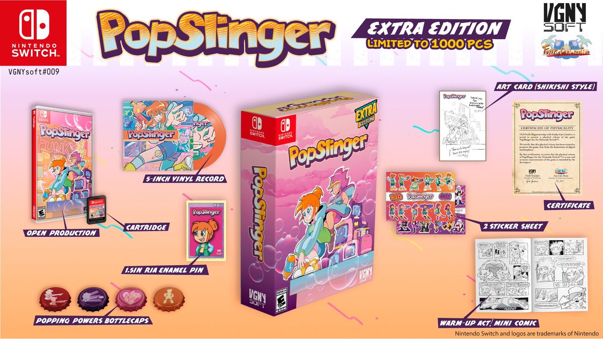 VGNYSoft's tweet image. Here is the #ExtraEdition, a new edition we&apos;re releasing with the launch of #PopSlinger. It includes the Standard version of the game and some physical goodies but is limited to 1000 pieces!

Get it while you can: vgnysoft.com/product-page/p…

#Nindies #LowQuantity