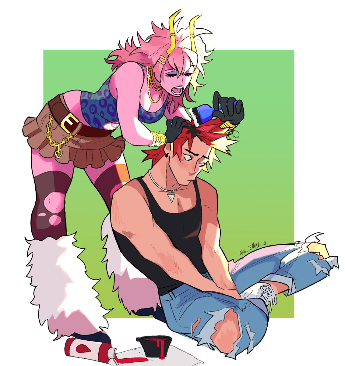 She 100000% helps with his hair retouching #kirimina #MHA #mina #Kirishima
