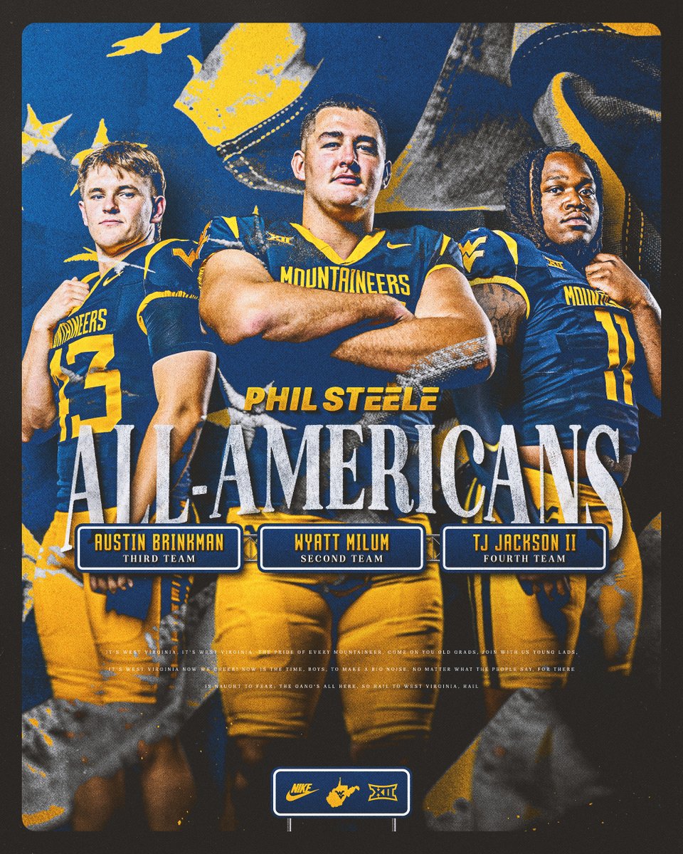West Virginia Football (@wvufootball) on Twitter photo πΊπΈ ππ‘π’π₯ πππππ₯π'π¬ ππππ ππ₯π₯-ππ¦ππ«π’ππ ππππ¦π¬
πΉ <a href="/MilumWyatt/">Wyatt Milum</a> 2nd Team
πΉ <a href="/b17_austin/">Austin Brinkman</a> 3rd Team
πΉ <a href="/SEHSTJ51/">Theodore Jackson Jr</a> 4th Team πΊπΈ ππ‘π’π₯ πππππ₯π'π¬ ππππ ππ₯π₯-ππ¦ππ«π’ππ ππππ¦π¬
πΉ <a href="/MilumWyatt/">Wyatt Milum</a> 2nd Team
πΉ <a href="/b17_austin/">Austin Brinkman</a> 3rd Team
πΉ <a href="/SEHSTJ51/">Theodore Jackson Jr</a> 4th Team