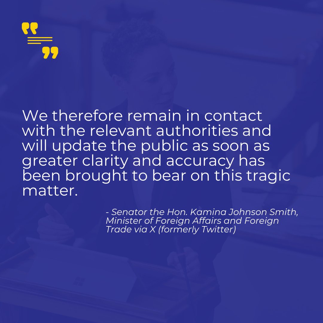 JISNews's tweet image. Minister of Foreign Affairs and Foreign Trade, Senator the Hon. Kamina Johnson Smith, addressed the tragic incident in Fort Lauderdale, Florida, in a post on X (formerly Twitter) on January 6. 

She clarified that the nationalities of the deceased men found in the landing gear…