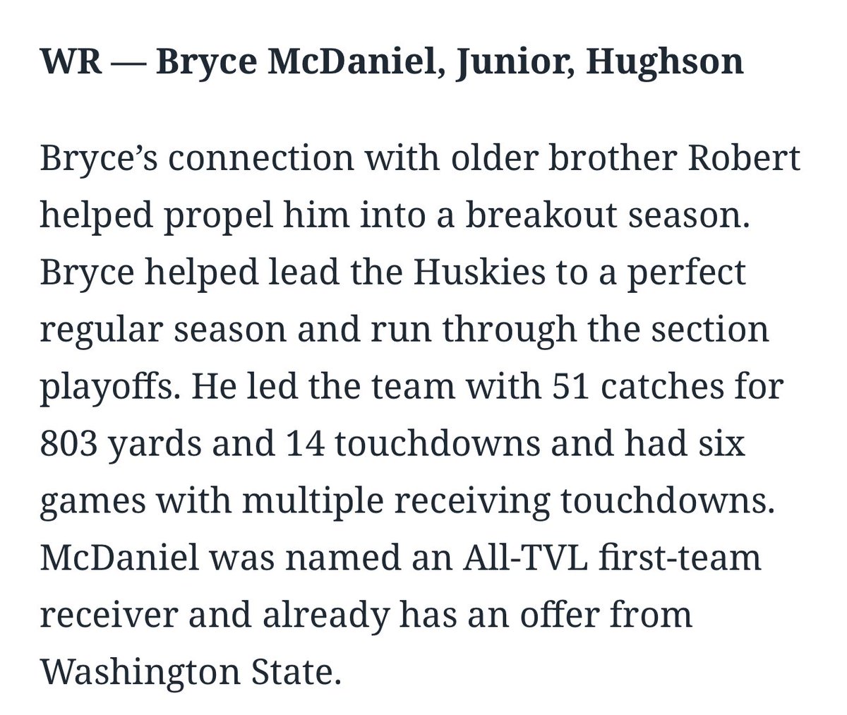 Bryce McDaniel (@bryce_mcdaniel4) on Twitter photo Thankful to have been selected to the <a href="/modbee/">The Modesto Bee</a> 2024 All-District Football Team for playing Wide Receiver.
Already working at getting better for next season! I wouldn’t be able to do this without all my teammates and coaches!
<a href="/Quade1095/">Quinton Hamilton</a> Thankful to have been selected to the <a href="/modbee/">The Modesto Bee</a> 2024 All-District Football Team for playing Wide Receiver.
Already working at getting better for next season! I wouldn’t be able to do this without all my teammates and coaches!
<a href="/Quade1095/">Quinton Hamilton</a>