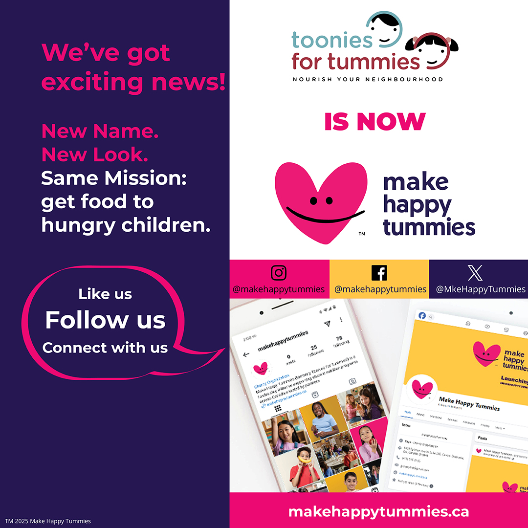 We're excited to reveal our new name and look as we continue our 40-year fundraising journey. Thanks to Canadians and partners for helping us provide 10 million meals in 7 years to hungry children. Together, we're ready for more! #MakeHappyTummies #GroceryFoundation