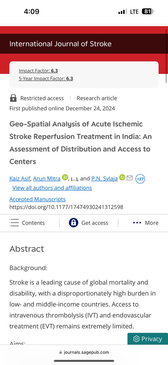 Excited to discuss one of the biggest collaboration between 🇮🇳 🇺🇸 . 

Geo-Spatial Analysis of Acute Ischemic Stroke Reperfusion Treatment in India. Kaiz Asif et al. 

⭐ Stroke care access in India is critically limited. Only 26% of the population can reach an IV