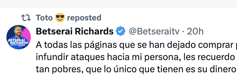 Este es el tipo de diputados que tenemos... me manda a sus cuentas falsas a insultarme... Betserai dime lo que tengas que decirme de frente, no tienes que mandar bots
