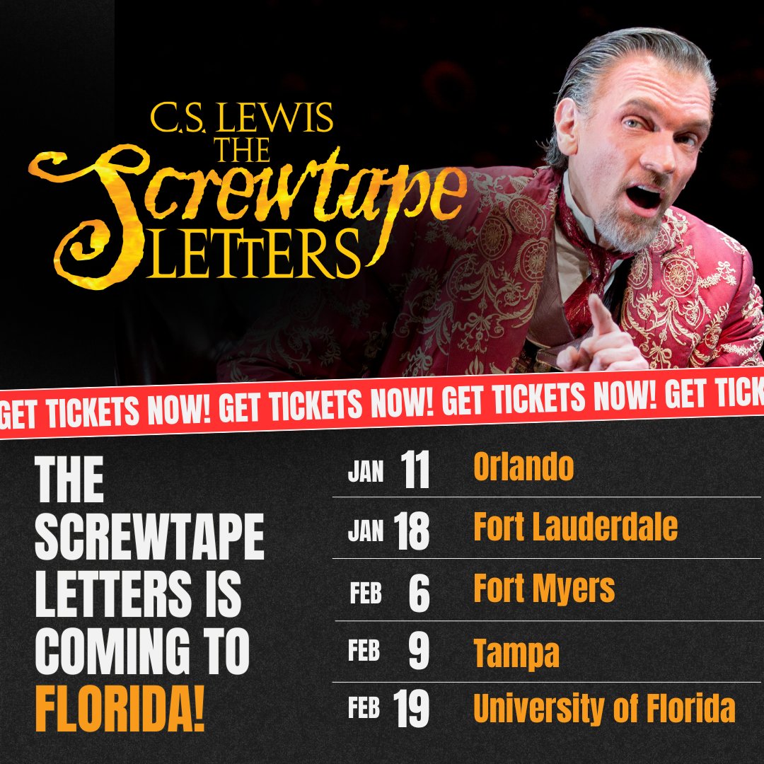 Florida, get ready! THE SCREWTAPE LETTERS is heading your way!  Tag your Florida friends and spread the word about this unforgettable show. Are you attending one of our Florida performances? Drop a comment and let us know—we’d love to see you there! bit.ly/49IW0ei