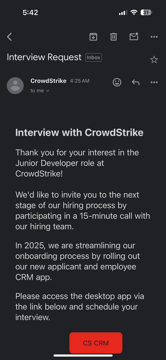 techraj156's tweet image. ⚠️ JOB SEEKERS, BEWARE OF THIS SCAM! ⚠️One of my friends got an &quot;interview&quot; call this morning from CrowdStrike. They wanted to do a 15 minute interview for the Junior Developer role and asked my friend to DOWNLOAD a desktop app to schedule it. (1/15)