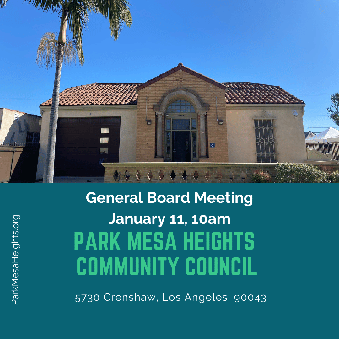 park_mesa's tweet photo. Join us Saturday, January 11, 10am at 5730 Crenshaw for our first General Meeting of 2025!

On our agenda:

PMHCC Elections (sign up to run by January 20)
Christopher Burton Art Active Inc Presentation

https://t.co/OZwWnc26qP https://t.co/T0CUCeQ7C5