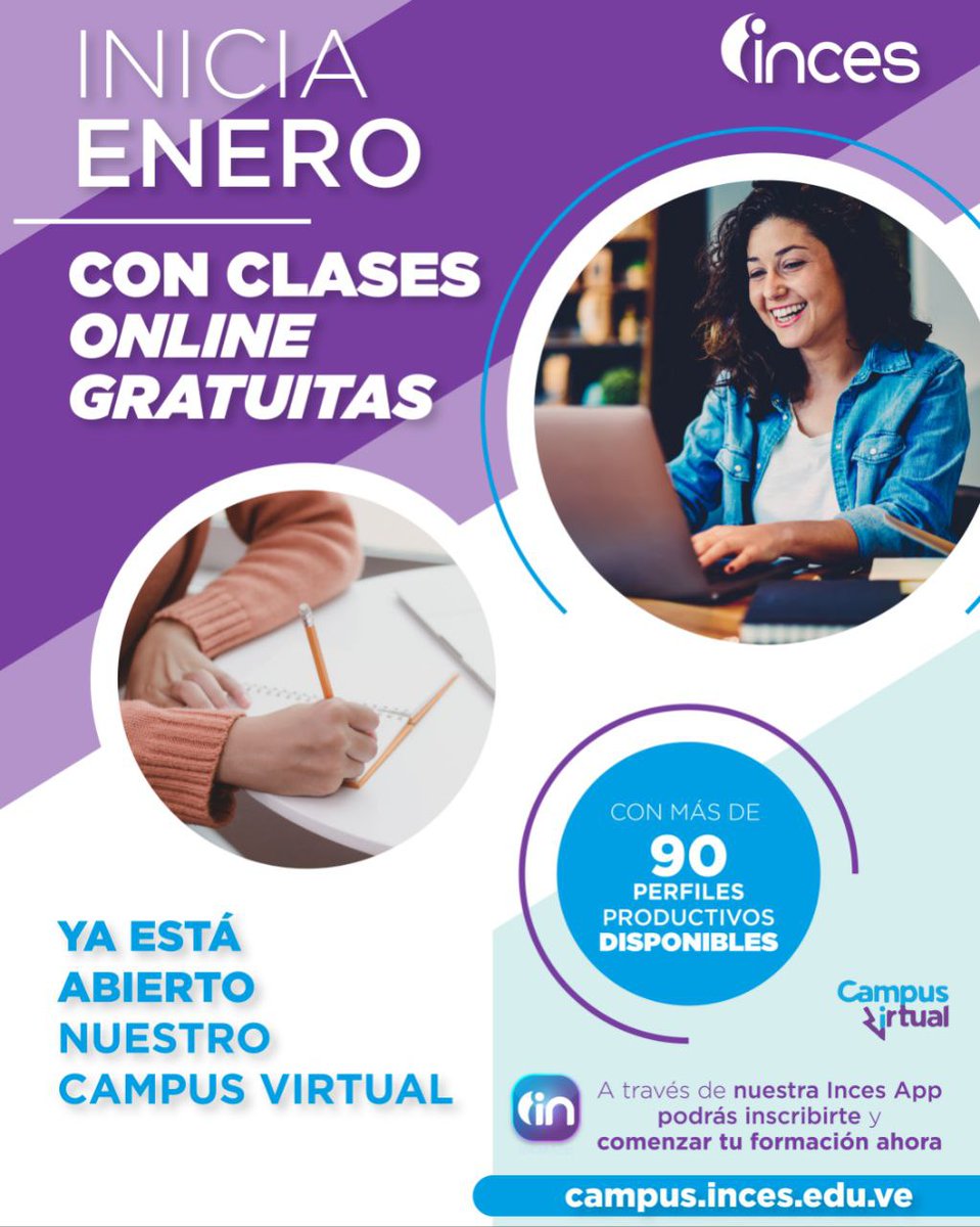 MeridaInces1's tweet image. Inicia este 2025 formándote para el mundo laboral.

Nuestro campus virtual está abierto y te ofrece más de 90 perfiles productivos que puedes cursar en línea y es gratis.
En el Inces estamos listos,  no esperes más, entra en campus.inces.edu.ve y...  ¡Aprende la Técnica!