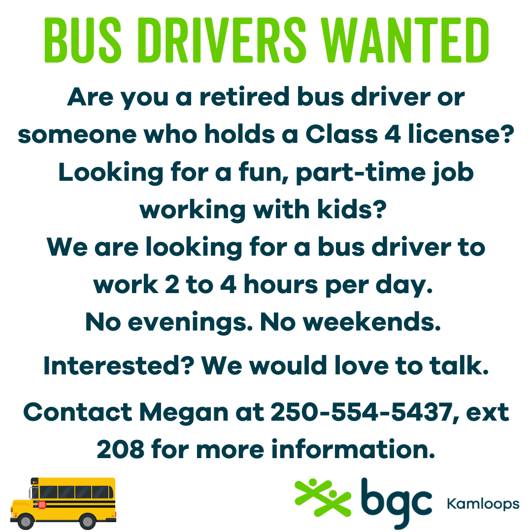 Join our team as a bus driver! This is a fun, part-time position. Contact Megan for more information.