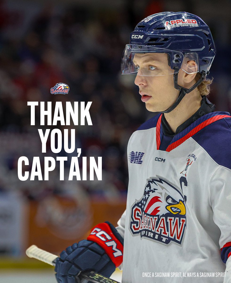 SpiritHockey's tweet photo. Thank you, Ethan ❤️ 

For your dedication and leadership to the Saginaw Spirit. Your passion has left a lasting impact on our team and community. We wish you all the best in your next chapter. 

Thank you. https://t.co/RjrhM0z4ut