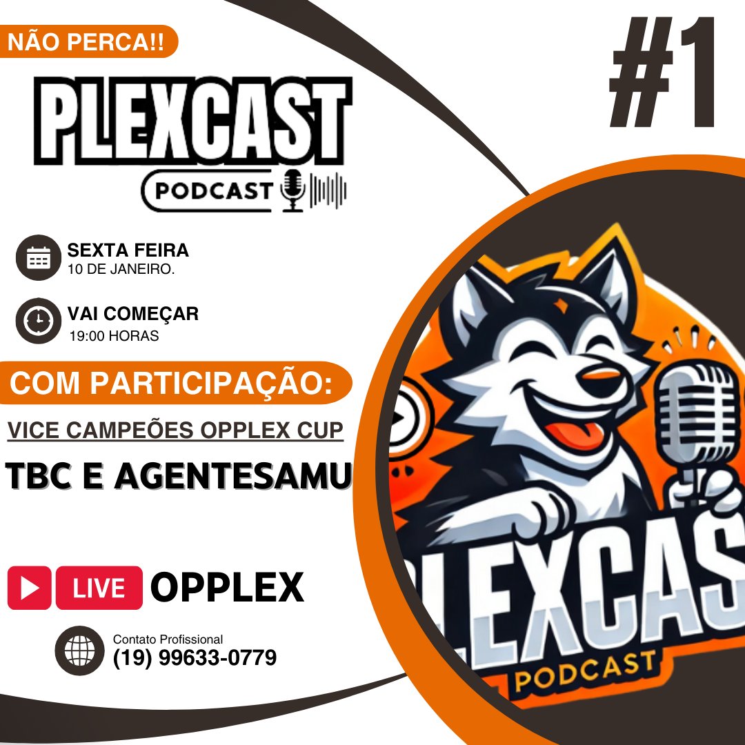 Não perca o primeiro PlexCast, o novo PodCast do Opplex, vamos conversar e dar bastante risada com os vice campeões da última OPPLEX CUP que tivemos, <a href="/Scxlff/">Scxlf</a> e <a href="/YTAgenteSamu/">AgenteSamu</a>!!
Teremos quadros e reacts bem legais, venha conferir!!!