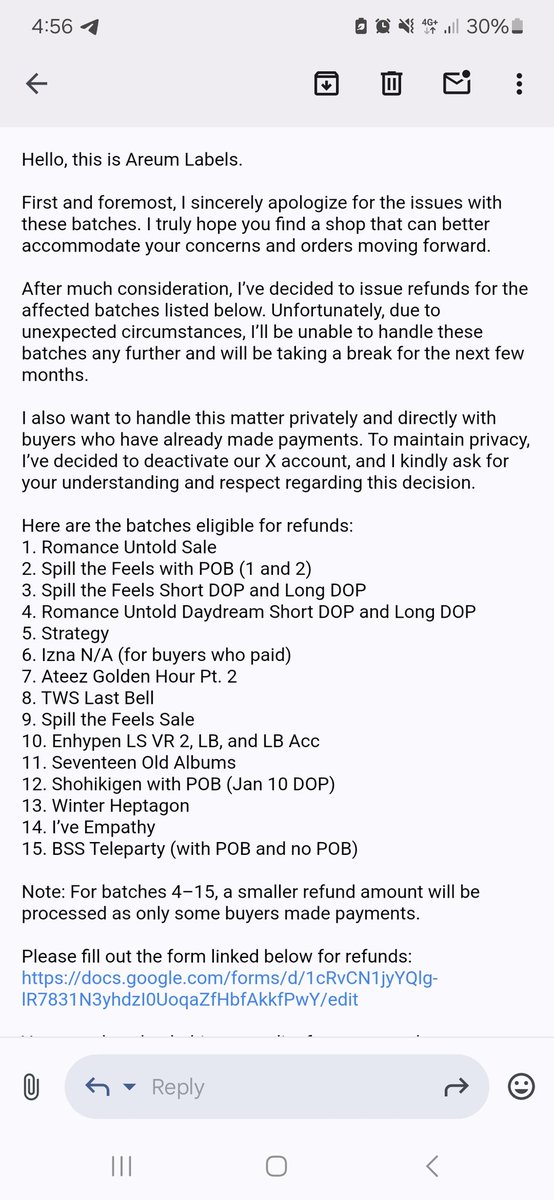 ‼️ REMINDERS ‼️

Sa mga hindi pa nakakabayad ng orders nila na affected ng refund issue, 'WAG NA KAYO MAGBAYAD SA KANYA. KINDLY CHECK THE BATCHES NA AFFECTED.

‼️ WAG NA KAYO MAGBAYAD SA ORDERS NIYO! ‼️

Siya na mismo ang nag-decide na opt for refund ang affected batches!