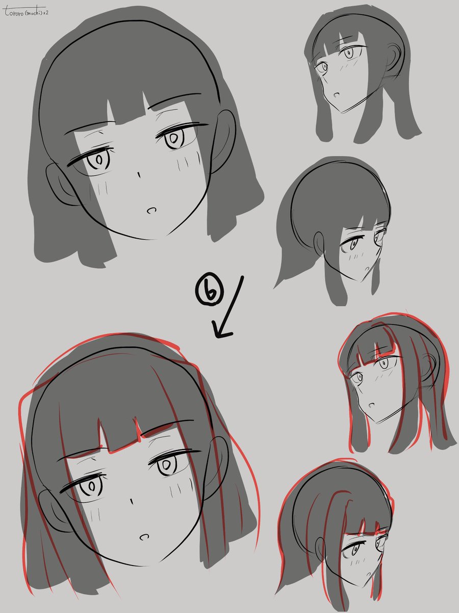顔の描き方備忘録
④までは漢字を書くくらいの感覚でササっと
⑥までとりあえず描いて、後から調整 