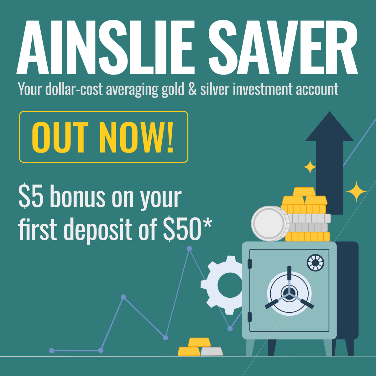 AinslieBullion's tweet photo. The wait is over—Ainslie Saver is now live!
Ainslie Saver is the ultimate gold and silver dollar-cost averaging platform. With flexible options to buy fractional amounts of physical gold and silver, you can grow your precious metals portfolio effortlessly and at your own pace.

Learn more at https://t.co/GRySJ7F1Qh

For a limited time only, sign up for Ainslie Saver and make your first deposit of at least $50 by the end of January 2025 (AEST) to receive an additional $5 added to your initial deposit. Terms and conditions apply.*

*This offer applies only to your first deposit. To qualify, your deposit must be cleared and available in your Ainslie Saver account by 11:59 PM, 31st January 2025 (AEST). The $5 bonus will be automatically included with your first deposit and will reflect in your account at the same time. The gold and silver allocation of the $5 bonus will match the allocation split in your Ainslie Saver account when the deposit clears.