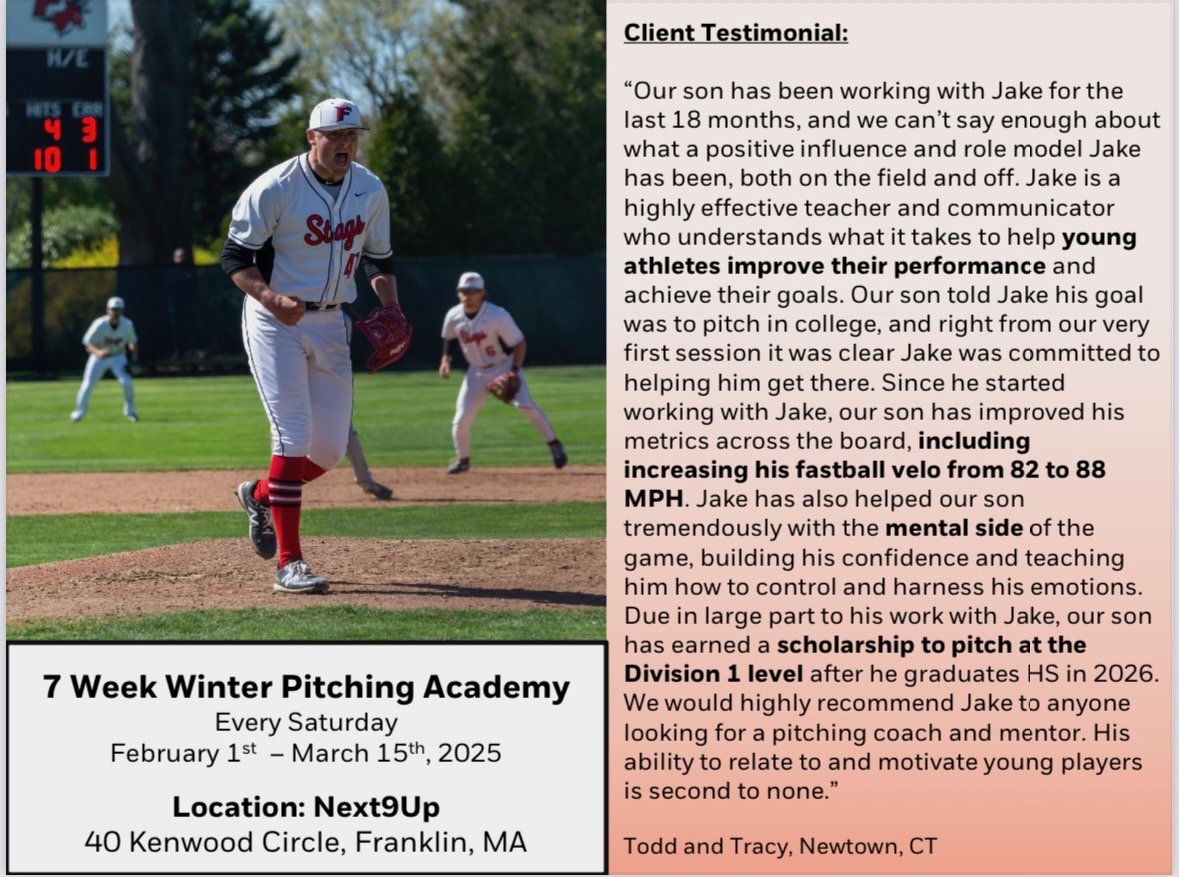 I'm excited to announce my partnership with <a href="/next9up14/">Next9Up</a> this off-season where I will be hosting a 7-week Pre-Season Pitching Academy. The academy will run February 1st until March 15. 

Read more about the academy and sign up down below:
next9up.com/preseason-pitc…

Check this out 👇