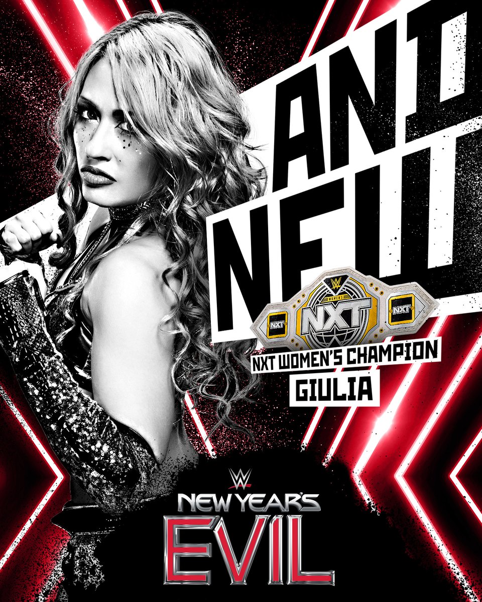 WWENXT's tweet photo. The Beautiful Madness has taken over. 😈

Giulia is your new #WWENXT Women’s Champion!! 🙌

#NewYearsEvil https://t.co/AwX0NrCSEu