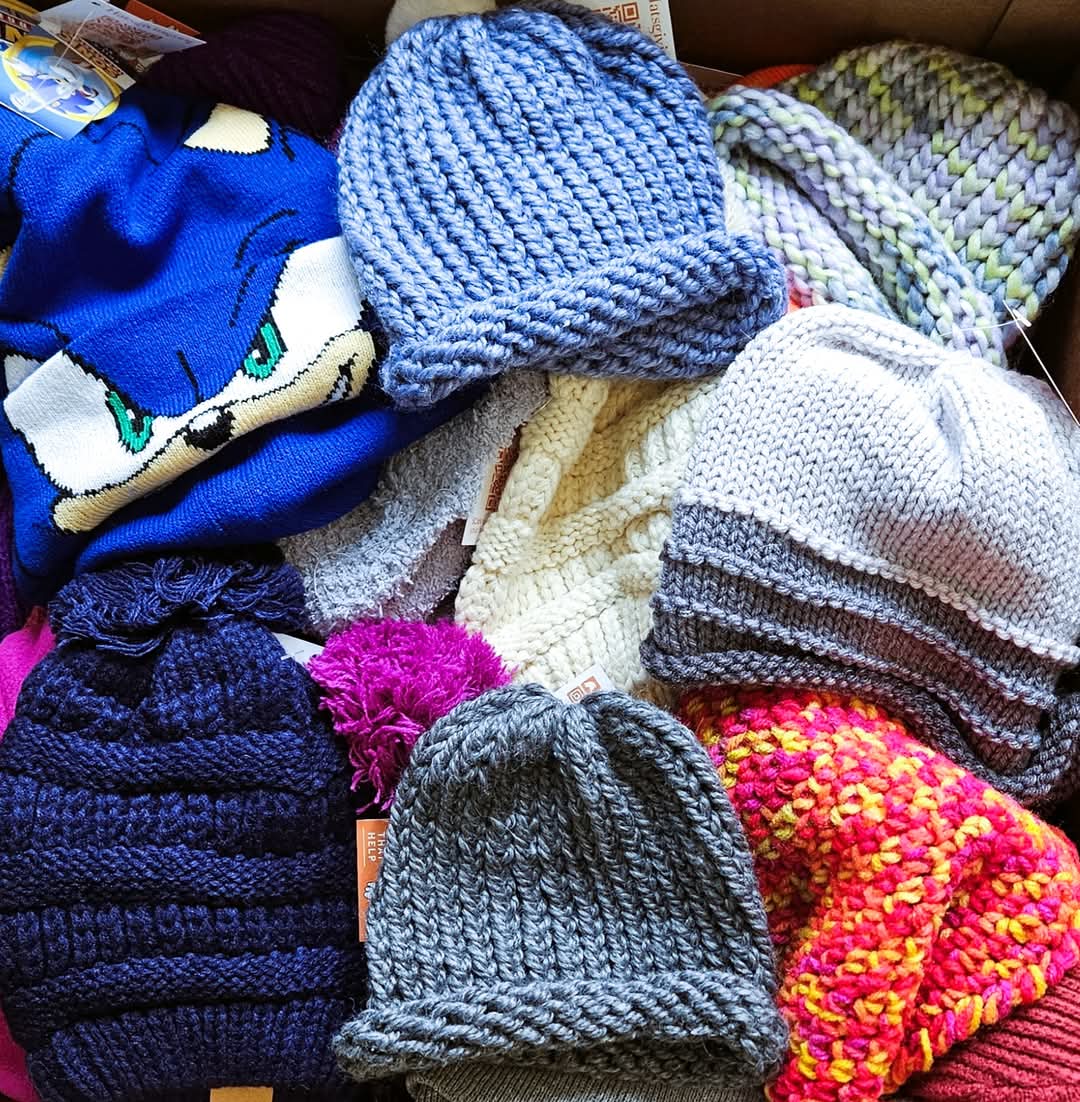 We found a wonderful organization that helps kids with cancer in Chicago. It's called <a href="/bear4kidscancer/">Bear Necessities Pediatric Cancer Foundation</a>.
Thanks to your donations, we're sending them this box of hats.