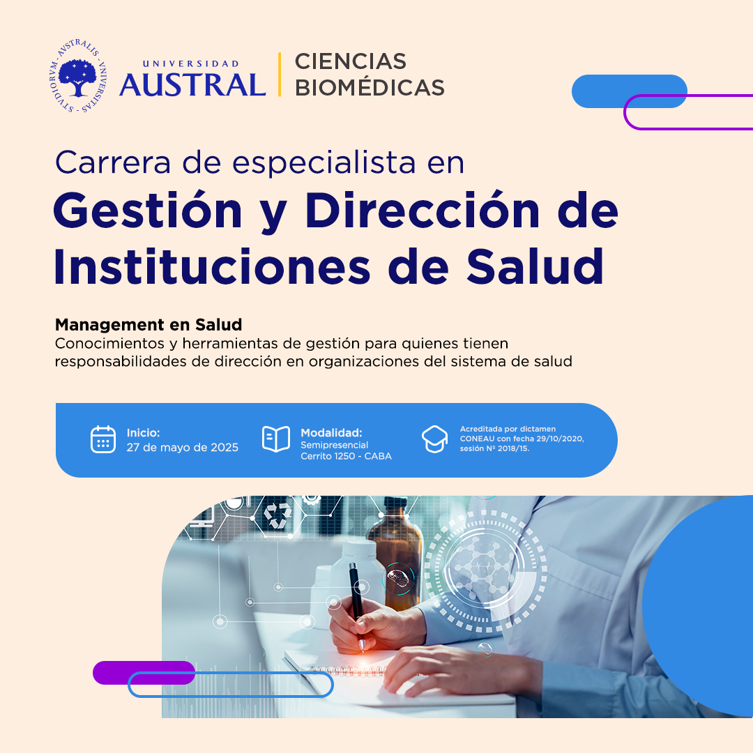 Conocé nuestra Carrera de Especialista en Gestión y Dirección de Instituciones de Salud.

✔️ MANAGEMENT EN SALUD

MÁS INFORMACIÓN AQUÍ:
austral.edu.ar/cienciasbiomed…